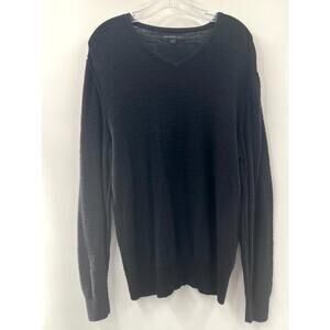 John Varvatos USA Black Solid Cotton Long Sleeve V-neck Pullover Sweater XL